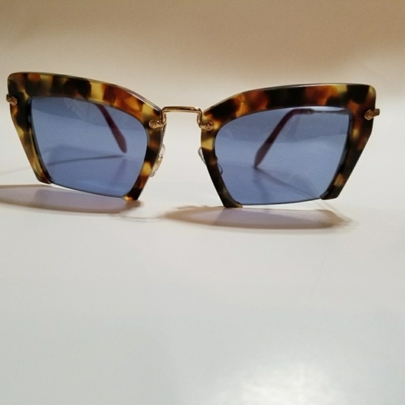 Miu Miu Sunglasses Cat Eye Tortoise Fr. Blue Lens - Picture 3 of 8